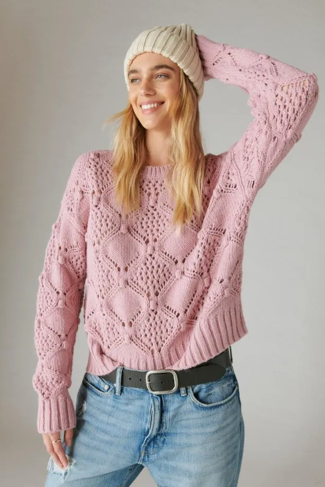 Women Lucky Brand All Tops Open Stitch Pullover Sweater Lilas