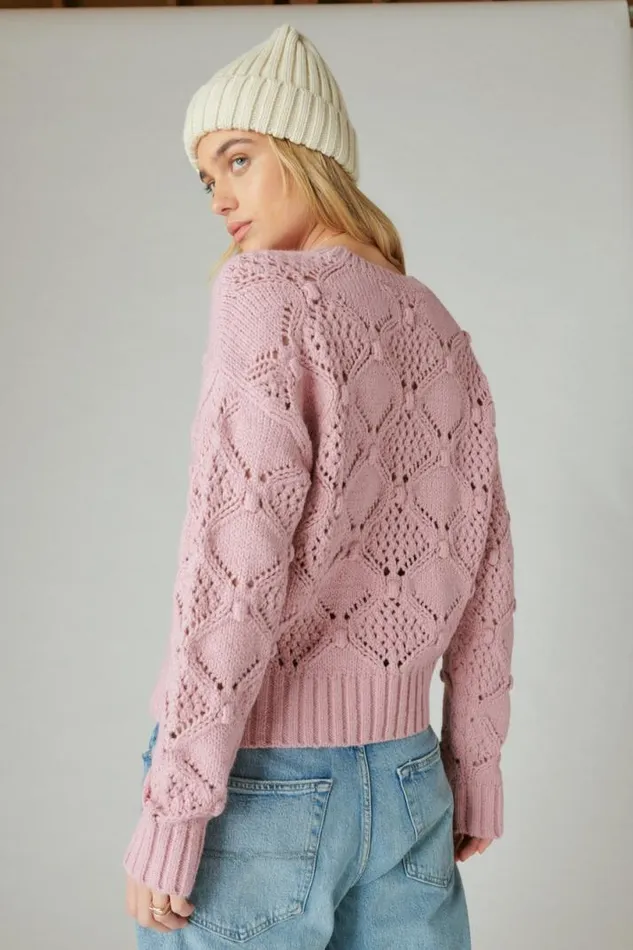 Women Lucky Brand All Tops Open Stitch Pullover Sweater Lilas