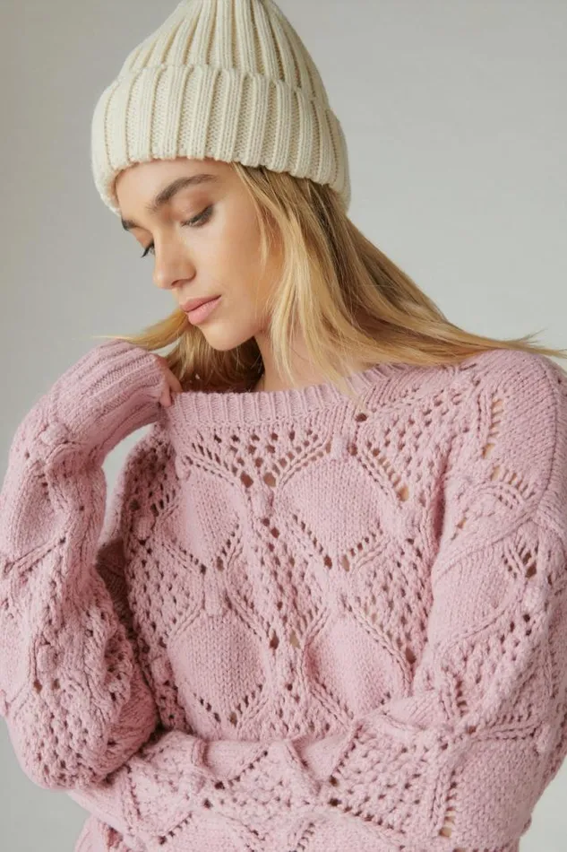 Women Lucky Brand All Tops Open Stitch Pullover Sweater Lilas
