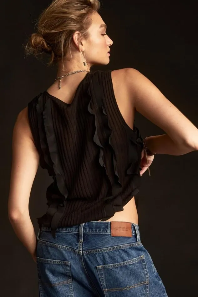 Women Lucky Brand All Tops Ruffle Sweater Tank Black