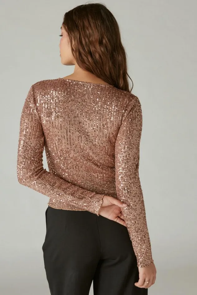 Women Lucky Brand All Tops Sequin Knit Top Rust