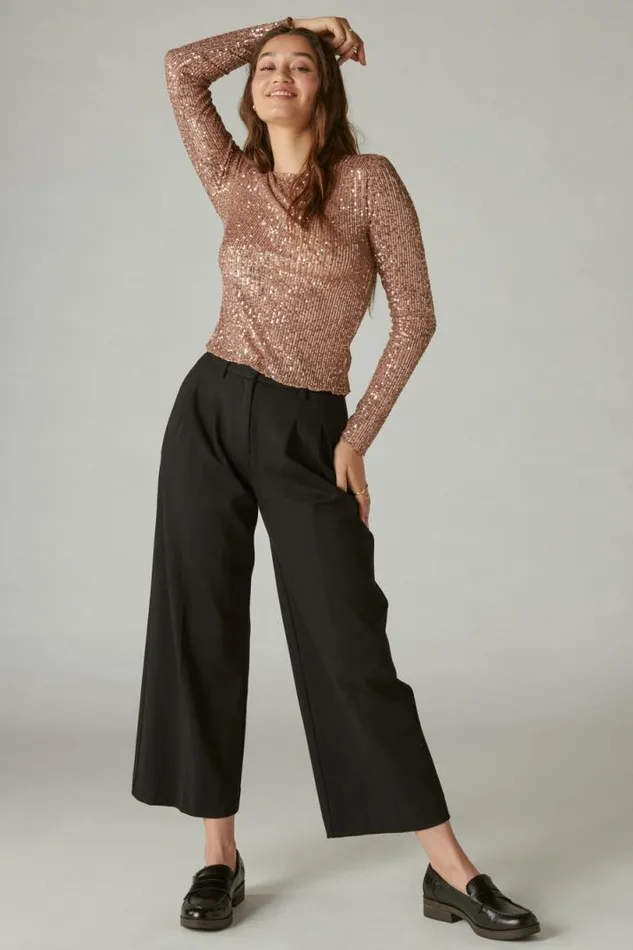 Women Lucky Brand All Tops Sequin Knit Top Rust