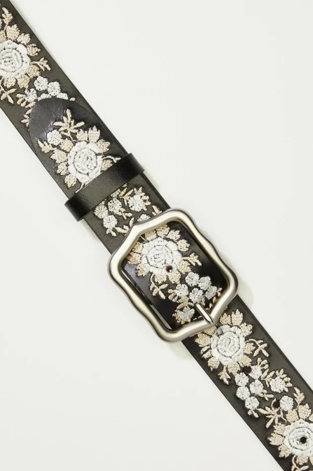 Women Lucky Brand Belts Bloom Floral Embroidered Belt Black Women Lucky Brand Belts Bloom Floral Embroidered Belt Black