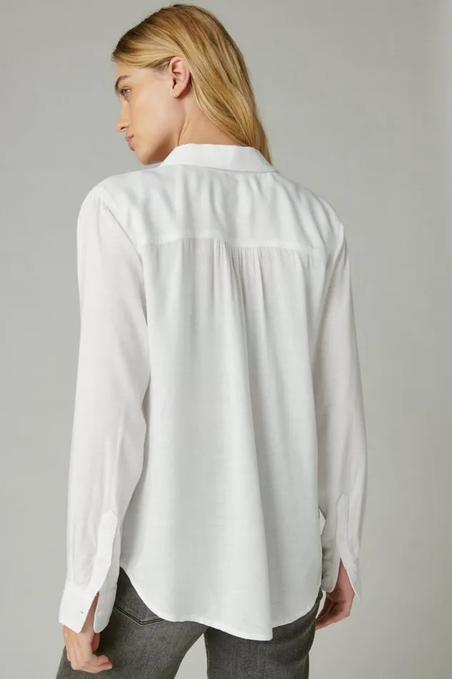 Women Lucky Brand Blouses Boyfriend Button Down Bright White