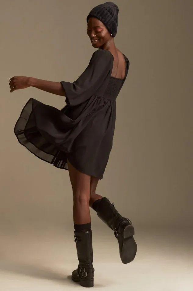 Women Lucky Brand Dresses Fitted Bodice Mini Dress True Black
