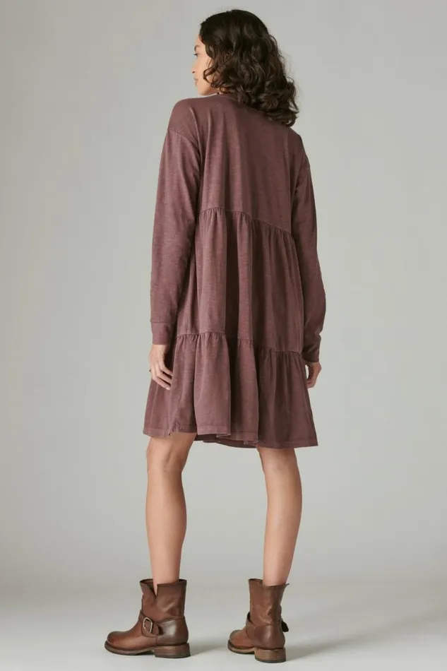 Women Lucky Brand Dresses Pintuck Tiered Knit Henley Dress Huckleberry