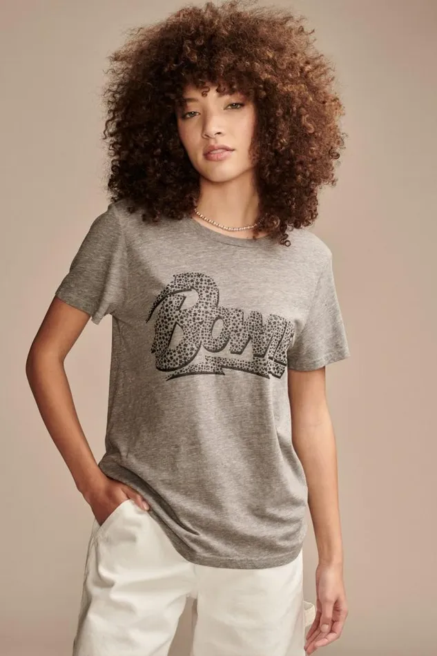 Women Lucky Brand Graphic Tees Bowie Stars Classic Crew Medium Heather Grey