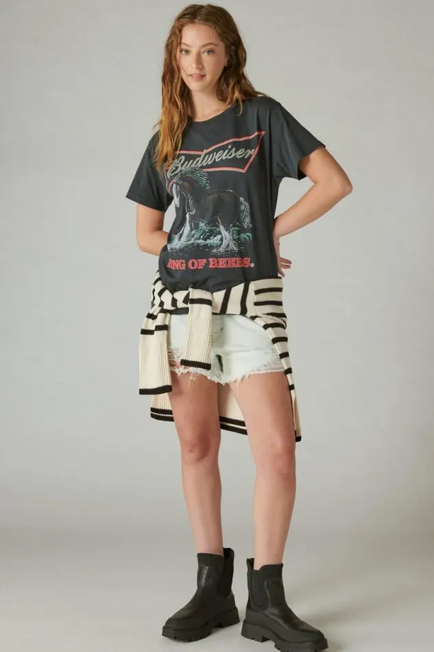 Women Lucky Brand Graphic Tees Budweiser Horse Boyfriend Tee Anthracite