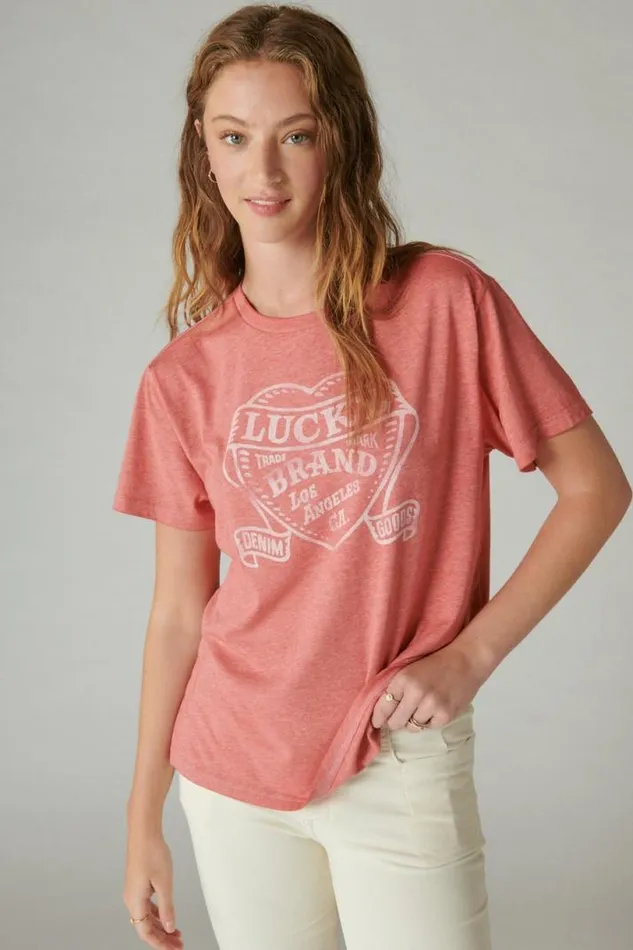 Women Lucky Brand Graphic Tees Lucky Heart Boyfriend Tee Baked Apple