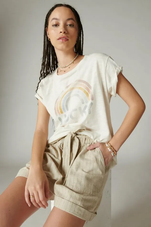 Women Lucky Brand Graphic Tees Lucky Rainbow Boyfriend Tee Whisper White