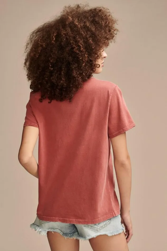 Women Lucky Brand Graphic Tees Rolling Stone 78 Tour Classic Crew Brick Red