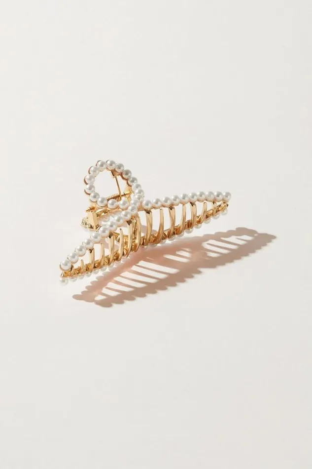 Women Lucky Brand Hair Accessories Pearl Loop Claw Clip Gold