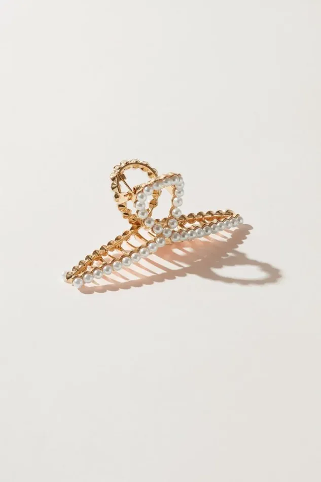 Women Lucky Brand Hair Accessories Pearl Loop Claw Clip Gold