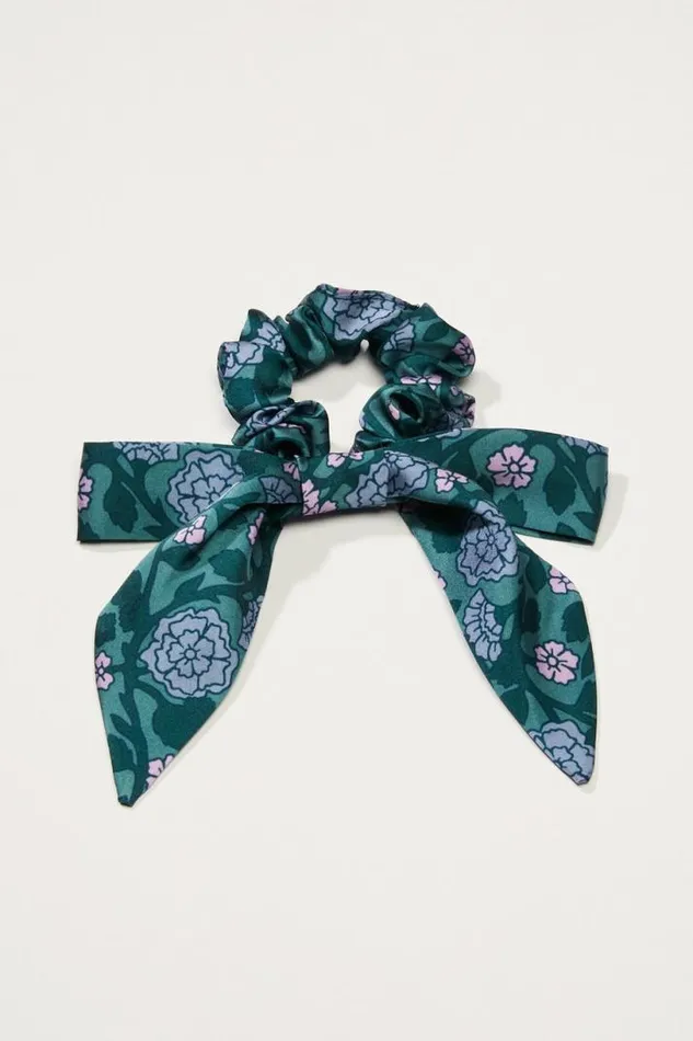 Women Lucky Brand Hair Accessories Vintage Floral Bow Scrunchie Dark Green