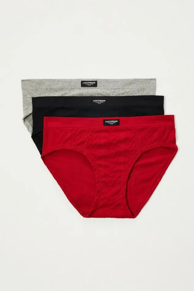Women Lucky Brand Intimates and Sleepwear Cable Knit 3pk Bikini Chili