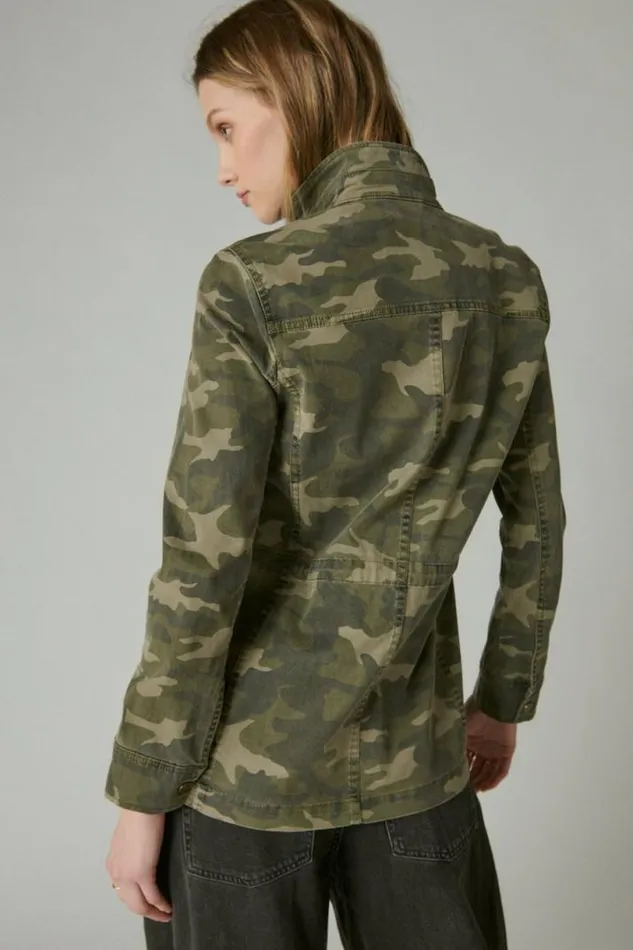 Women Lucky Brand Jackets and Outerwear Camo Printed Utility Jacket Green Multi