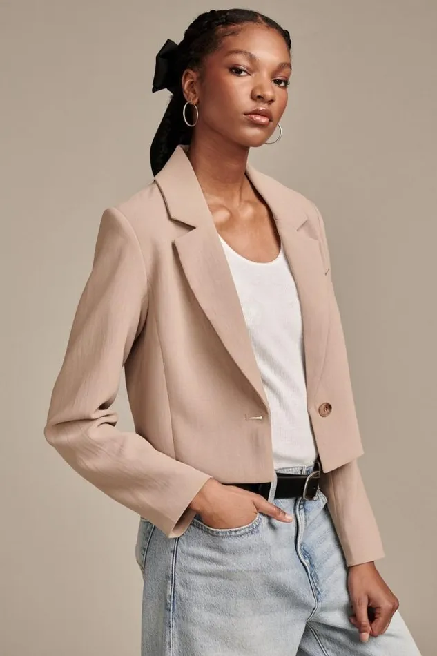 Women Lucky Brand Jackets and Outerwear Cropped Blazer Dune