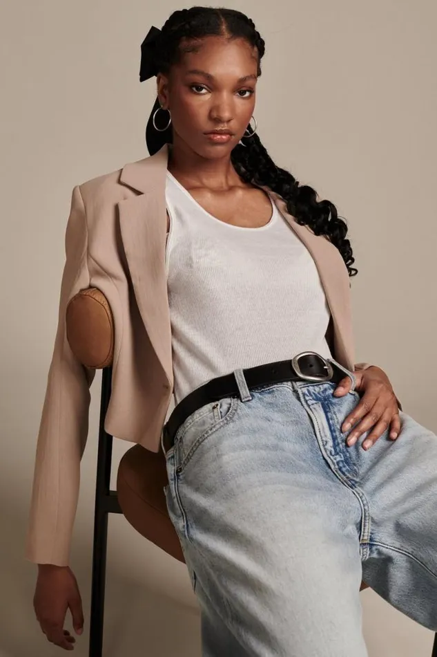 Women Lucky Brand Jackets and Outerwear Cropped Blazer Dune