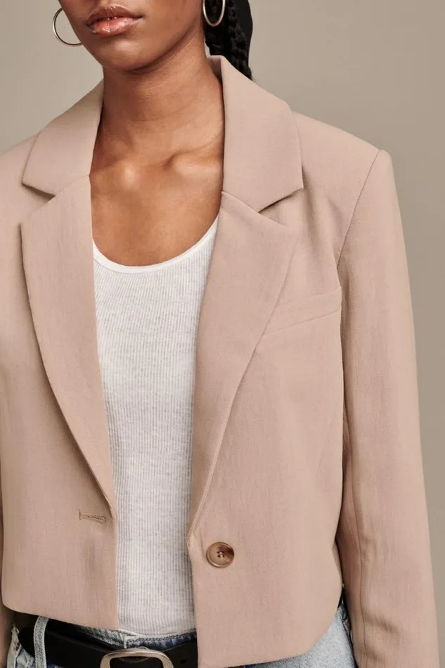 Women Lucky Brand Jackets and Outerwear Cropped Blazer Dune