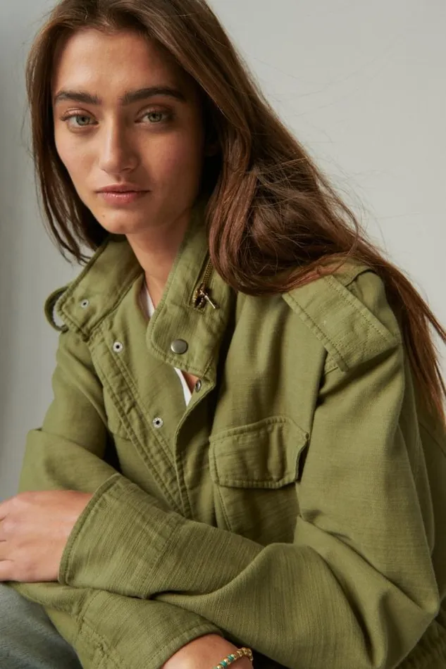 Women Lucky Brand Jackets and Outerwear Four Pocket Military Jacket Olive