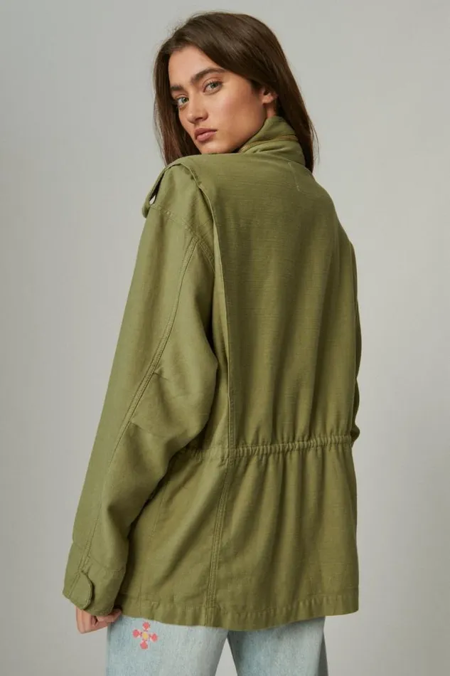 Women Lucky Brand Jackets and Outerwear Four Pocket Military Jacket Olive