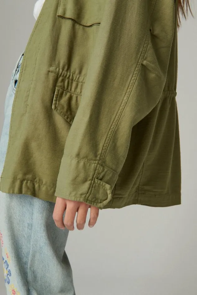 Women Lucky Brand Jackets and Outerwear Four Pocket Military Jacket Olive