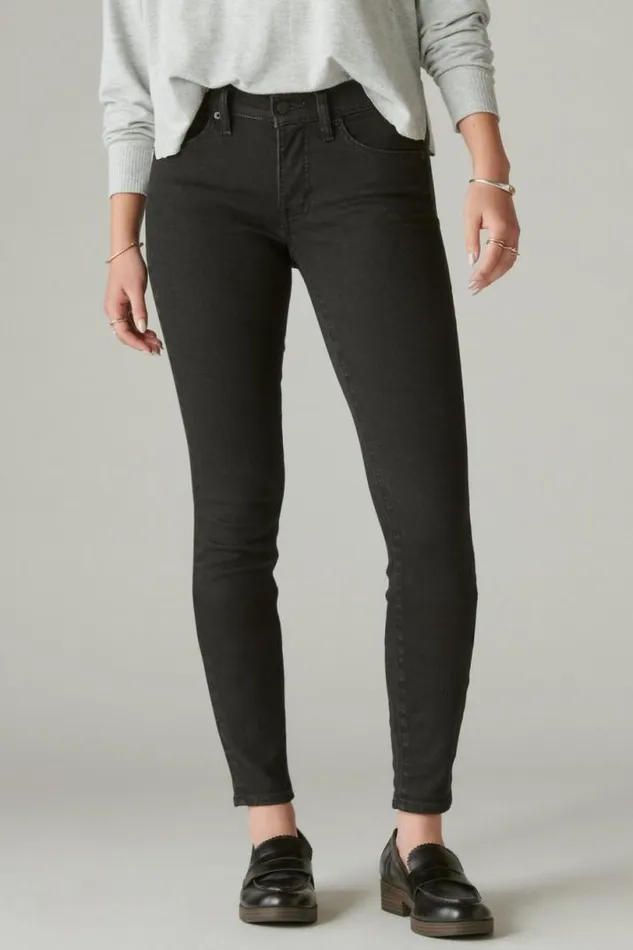 Women Lucky Brand Jeans Mid Rise Ava Skinny Clean Black