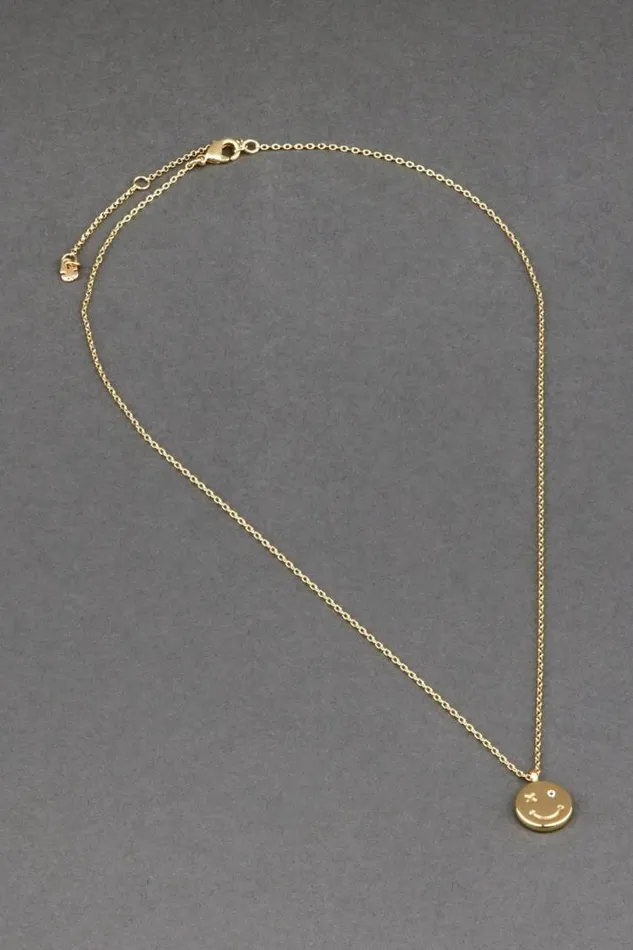 Women Lucky Brand Jewelry 14k Gold Plated Smiley Necklace Gold
