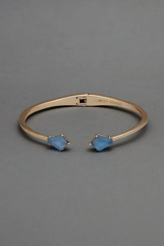 Women Lucky Brand Jewelry Blue Stone Hinge Cuff Gold