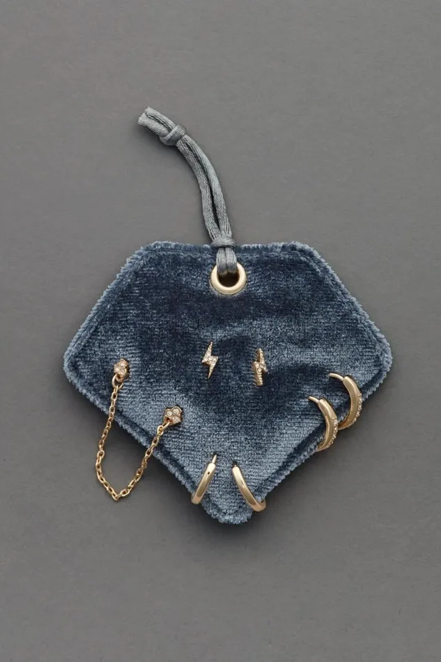 Women Lucky Brand Jewelry Blue Stud Hoop Gift Set Gold