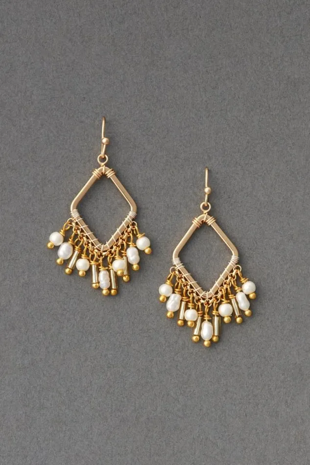 Women Lucky Brand Jewelry Diamond Pearl Drop Earring Gold