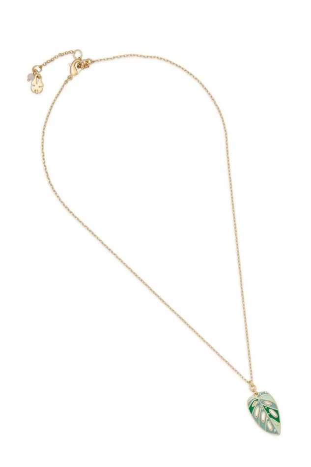 Women Lucky Brand Jewelry Enamel Monstera Pendant Necklace Gold