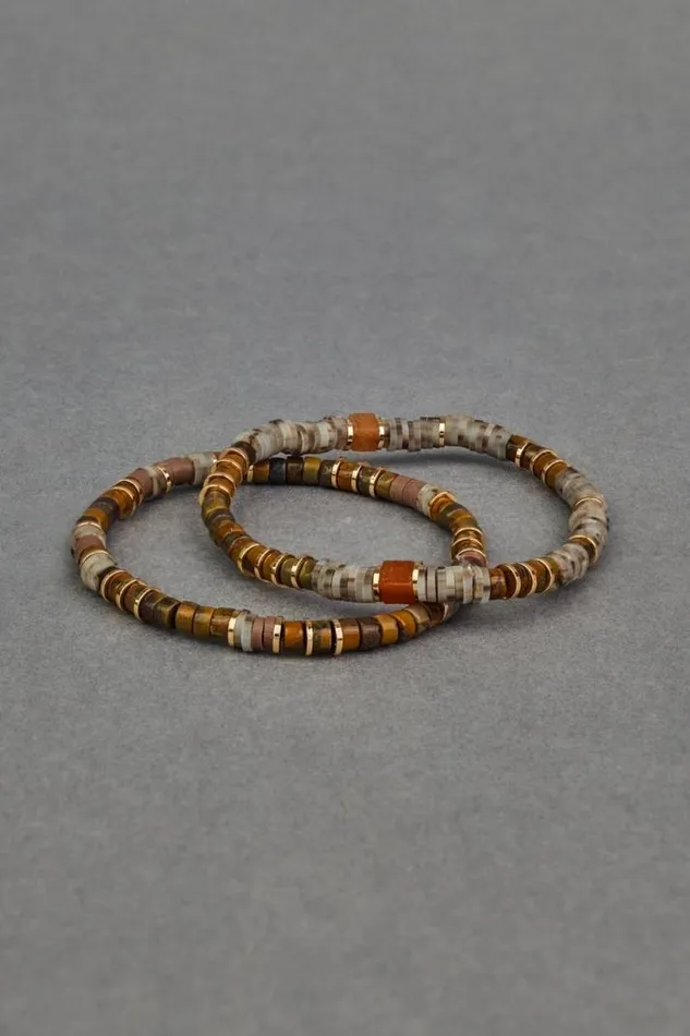 Women Lucky Brand Jewelry Natural Beaded Bracelet Set Gold