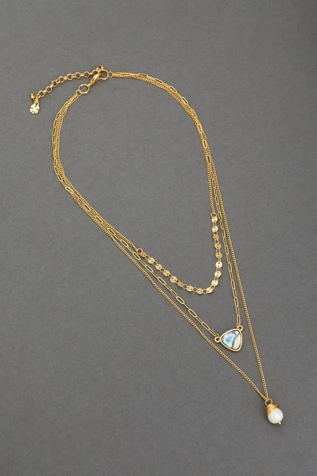 Women Lucky Brand Jewelry Pearl And Abalone Delicate Layer Necklace Gold