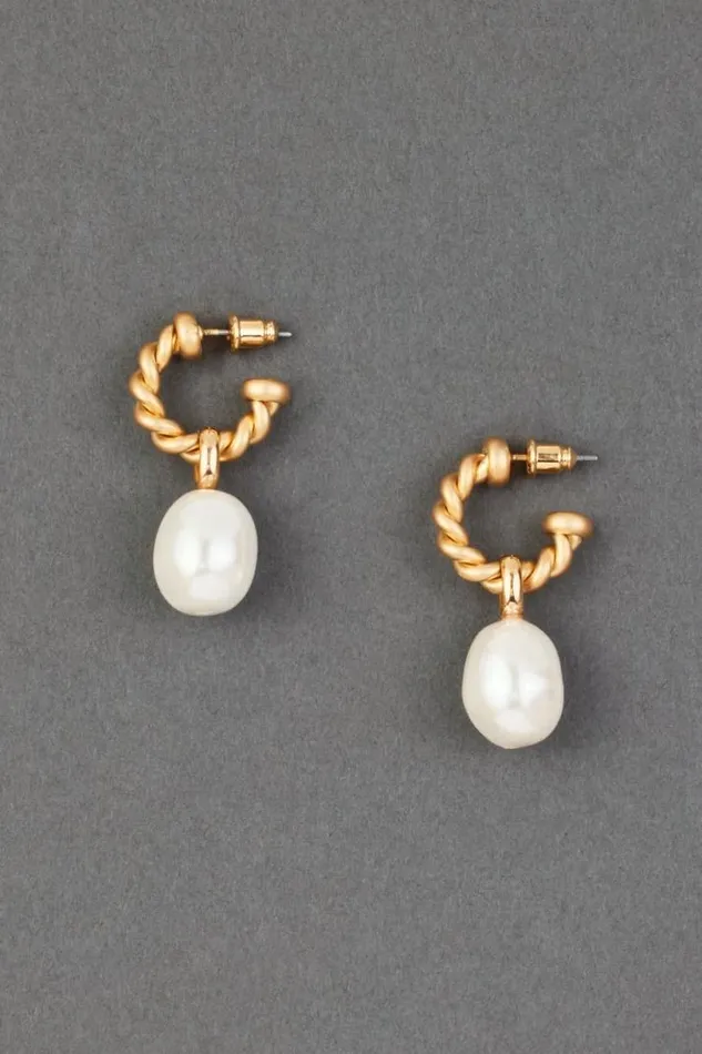 Women Lucky Brand Jewelry Pearl Braided Hoop Earring Gold