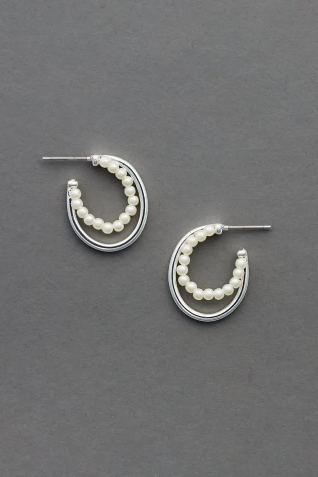 Women Lucky Brand Jewelry Pearl High Shine Hoop Silver