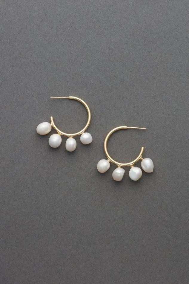 Women Lucky Brand Jewelry Pearl Hoop Earrings Gold