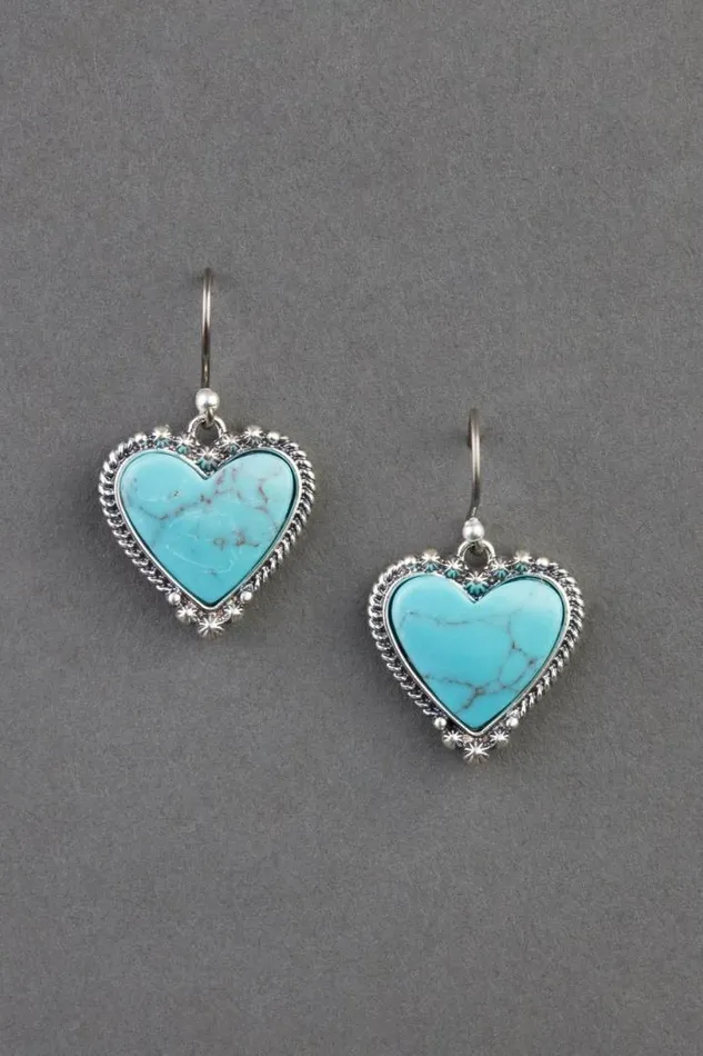 Women Lucky Brand Jewelry Turquoise Heart Drop Earring Silver