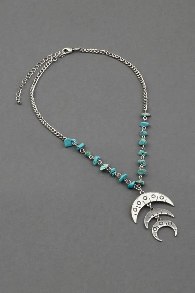 Women Lucky Brand Jewelry Turquoise Horn Pendant Necklace Silver