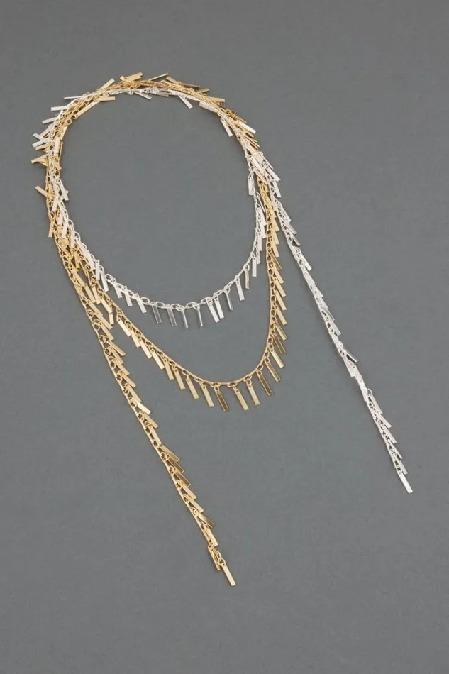 Women Lucky Brand Jewelry Two Tone Metal Fringe Wrap Around Choker Two Tone