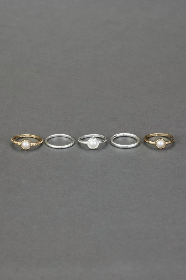 Women Lucky Brand Jewelry Two Tone Pearl Ring Stack Two Tone