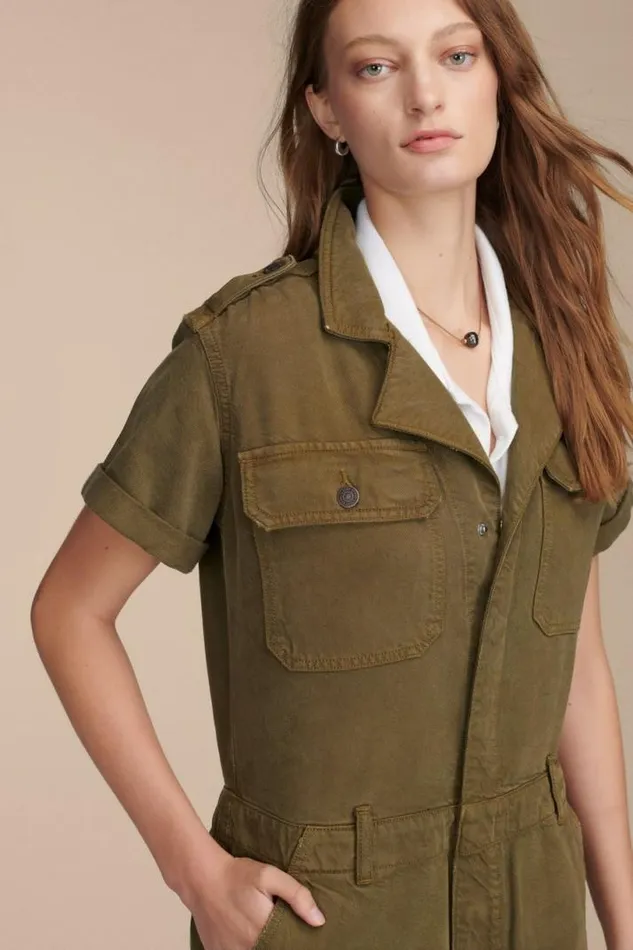 Women Lucky Brand Jumpsuits and Overalls Denim Utility Romper Dark Olive