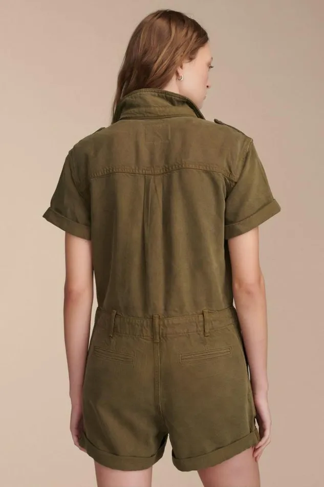 Women Lucky Brand Jumpsuits and Overalls Denim Utility Romper Dark Olive