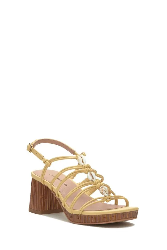 Women Lucky Brand Shoes Bassie Strappy Shell Block Heel Light Yellow