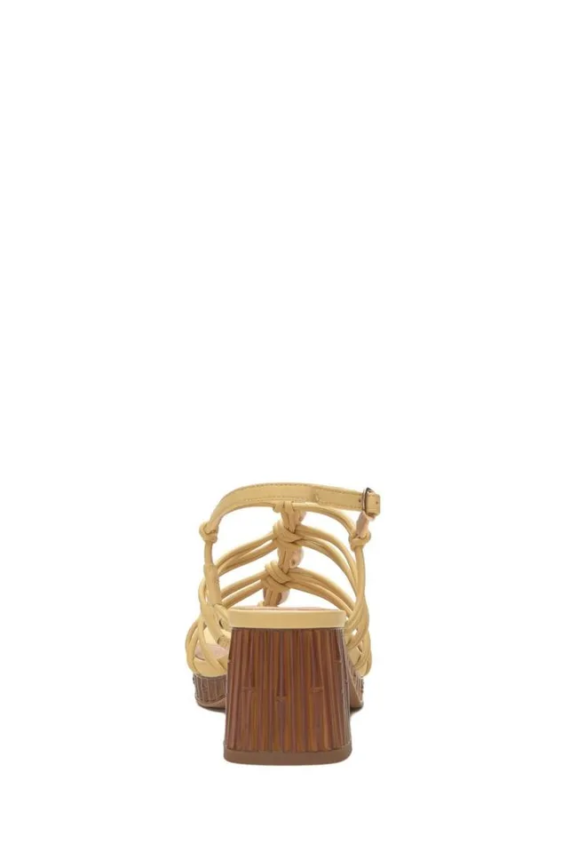 Women Lucky Brand Shoes Bassie Strappy Shell Block Heel Light Yellow