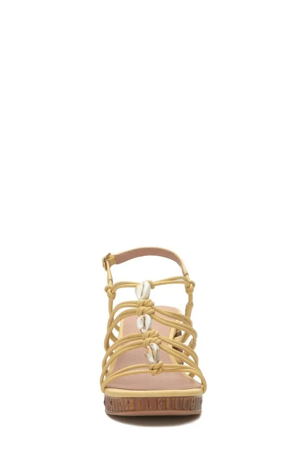 Women Lucky Brand Shoes Bassie Strappy Shell Block Heel Light Yellow