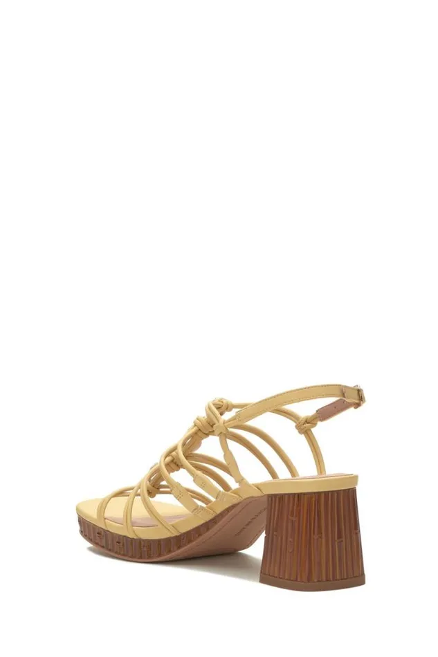 Women Lucky Brand Shoes Bassie Strappy Shell Block Heel Light Yellow