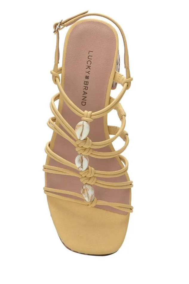 Women Lucky Brand Shoes Bassie Strappy Shell Block Heel Light Yellow