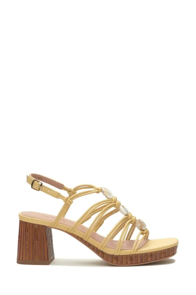 Women Lucky Brand Shoes Bassie Strappy Shell Block Heel Light Yellow