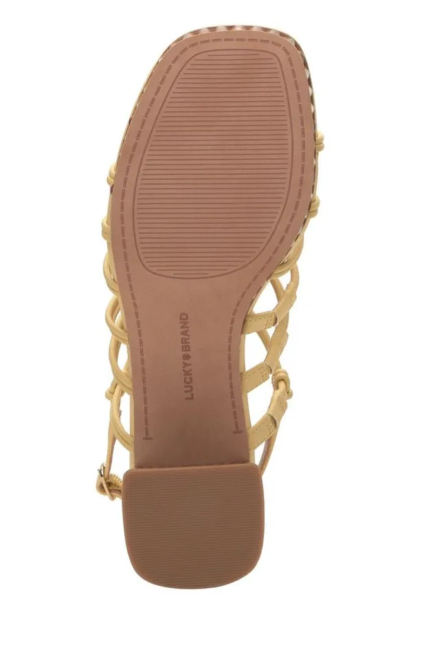 Women Lucky Brand Shoes Bassie Strappy Shell Block Heel Light Yellow